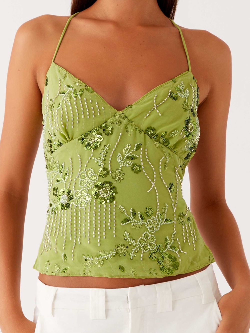 Peppermayo Kamilla Sequin Cami Top - Lime Green - Size 4 - NWT
